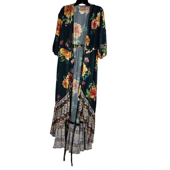 Farm Rio Anthropologie Majorca Wrap Dress Hi Lo Floral Boho Women's Size Small - Picture 2 of 16